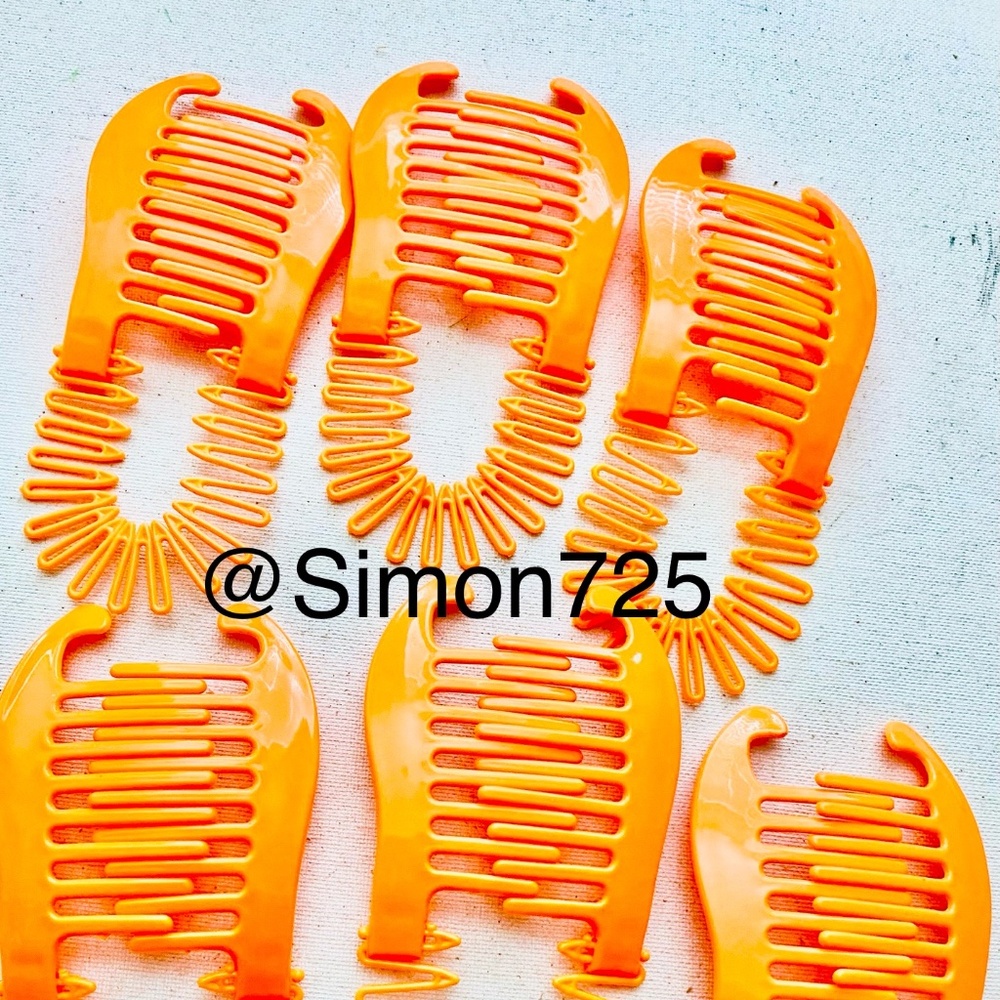 Vintage 80s 90s Banana Interlocking hair comb Clips Orange  Updo Ponytail Holder
